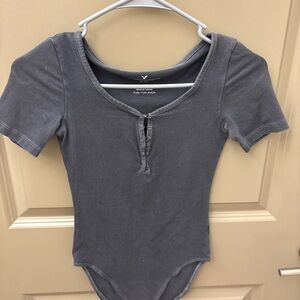 American Eagle Outfitters Gray Short Sleeve Bodysuit